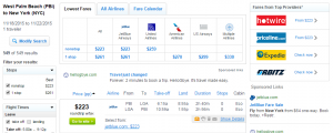 West Palm Beach to NYC: Fly.com Results Page
