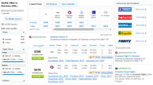 Seattle to Honolulu: Fly.Com Results Page