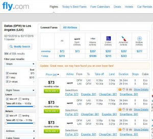 Dallas-Los Angeles: Fly Search Results