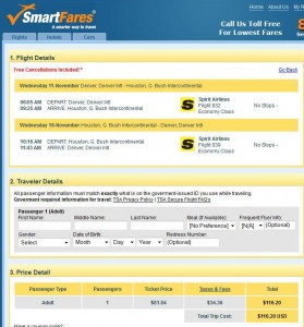 Denver-Houston: SmartFares Booking Page