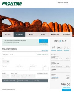 Denver to Salt Lake City: Frontier Booking Page