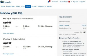Detroit-Fort Lauderdale: Expedia Booking Page