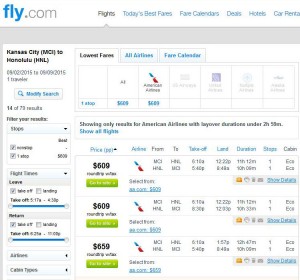 Kansas City-Honolulu: Fly Search Results