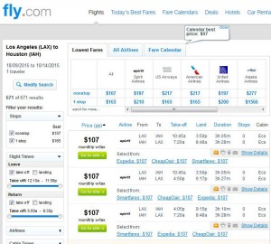 Los Angeles-Houston: Fly Search Results