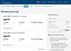 Minneapolis-Los Angeles: Travelocity Booking Page