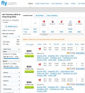 San Francisco to Hong Kong: Fly.com Results
