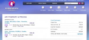 Seattle to Honolulu: Hawaiian Airlines Booking Page