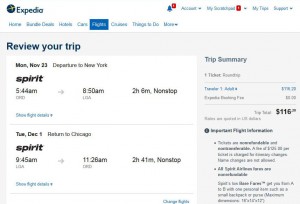Chicago-New York City: Expedia Booking Page