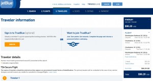 Washington, D.C. to Charleston: JetBlue Booking Page