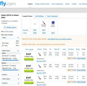 Dallas-Miami: Fly.com Search Results
