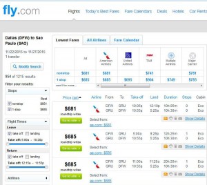 Dallas-Sao Paulo: Fly.com Search Results