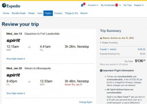Minneapolis-Fort Lauderdale: Expedia Booking Page
