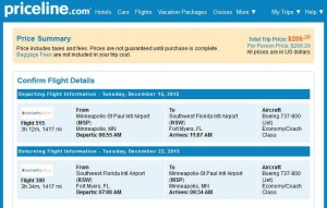 Minneapolis-Fort Myers: Priceline Booking Page