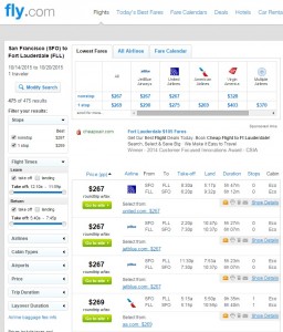 San Francisco to Ft. Lauderdale ($267): Fly.com Results