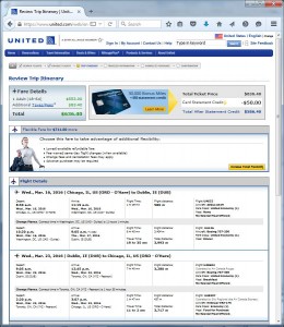Chicago-Dublin: United Booking Page