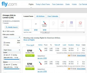 Chicago-London: Fly.com Search Results