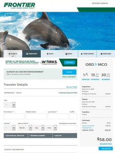 Chicago-Orlando: Frontier Airlines Booking Page