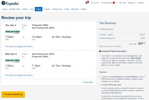 Chicago to San Francisco: Expedia Booking Page