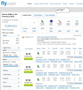 Denver to San Francisco: Fly.com Results