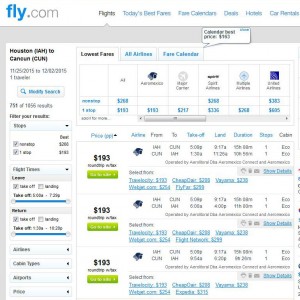 Houston-Cancun: Fly.com Search Results