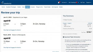 Minneapolis-Las Vegas: Travelocity Booking Page