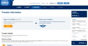 NYC to Orlando: JetBlue Booking Page