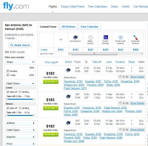 San Antonio-Cancun: Fly.com Search Results