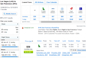 Vegas to SF: Fly.com Results Page