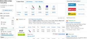 Miami to NYC: Fly.com Results Page