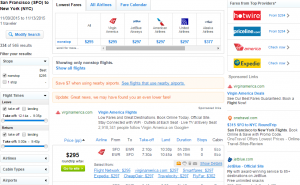 SF to NYC: Fly.com Results Page