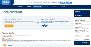 NYC to St John's: JetBlue Booking Page