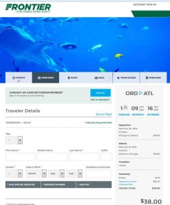 Chicago-Atlanta: Frontier Booking Page