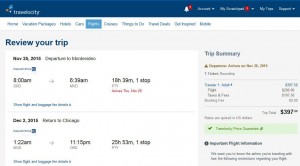 $398 -- Chicago-Montevideo: Travelocity Booking Page