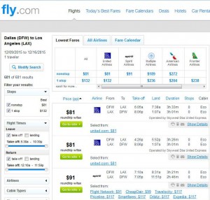Dallas-Los Angeles: Fly.com Search Results