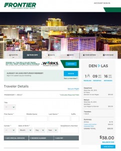 Denver to Las Vegas: Frontier Booking Page
