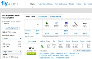 Los Angeles to Cancun: Fly.com Results