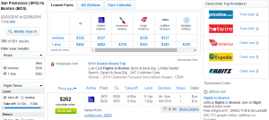 SF to Boston: Fly.com Results Page