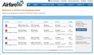 Chicago-Tokyo: Airfare.com Booking Page