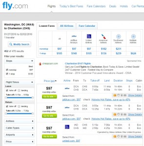 D.C. to Charleston: Fly.com Results