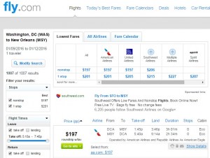 D.C. to New Orleans: Fly.com Results