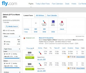 Detroit to Miami: Fly.com Results