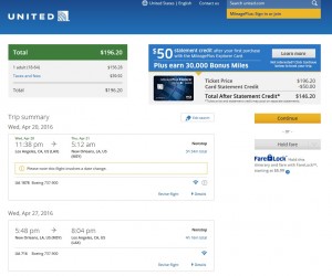 LA to New Orleans: United Booking Page