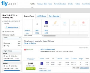 NYC to Dublin: Fly.com Results