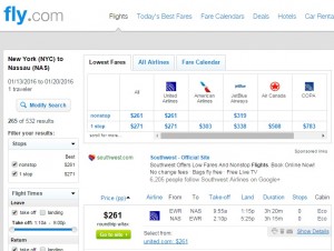NYC to Nassau, Bahamas: Fly.com Results