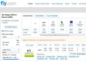 San Diego-Denver: Fly.com Search Results