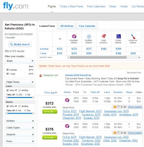 San Francisco to Maui: Fly.com Results