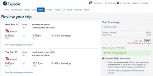 San Francisco to Portland: Expedia Booking Page