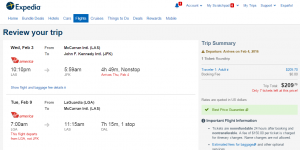 Las Vegas to NYC: Fly.com Results Page