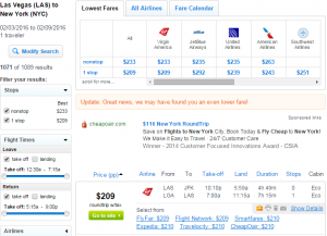 Las Vegas to NYC: Fly.com Results Page