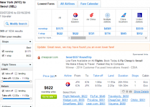 NYC to Seoul: Fly.com Results Page